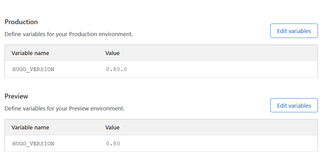 Environment varible settings